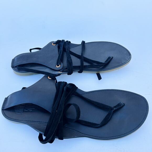 Charlotte Stone Ogden Gladiator Sandal Suede Black Lace Up Flats Black 10 Anthro - Picture 3 of 6